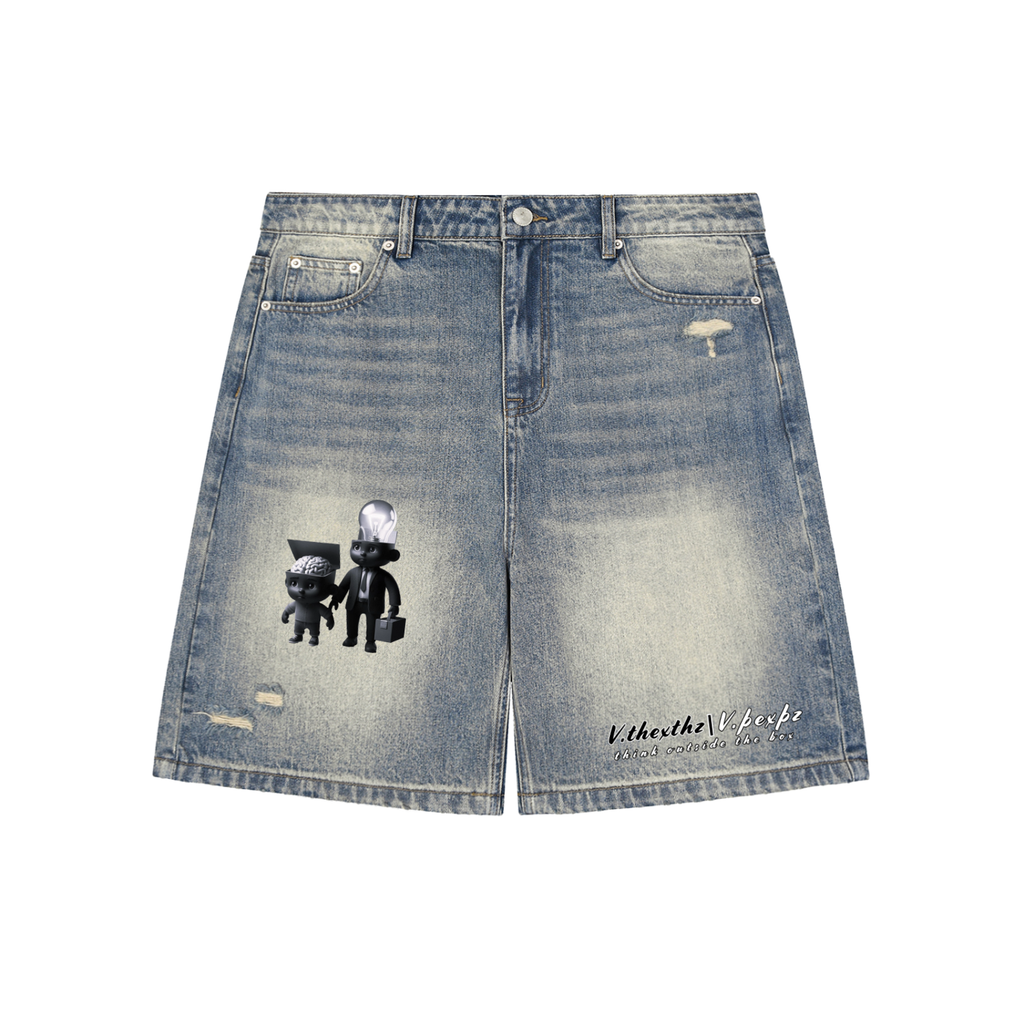 Faded Distressed Baggy Denim Shorts